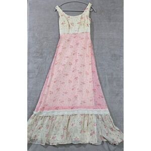 Sylvia Ann Dress Women 10 Medium Vintage Floral Lace Ruffle Cottagecore Prairie